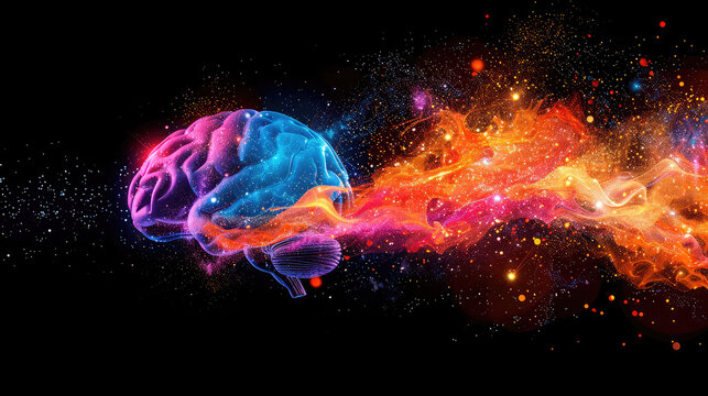Concept art of a human brain exploding with knowledge and creativity. generative ai

