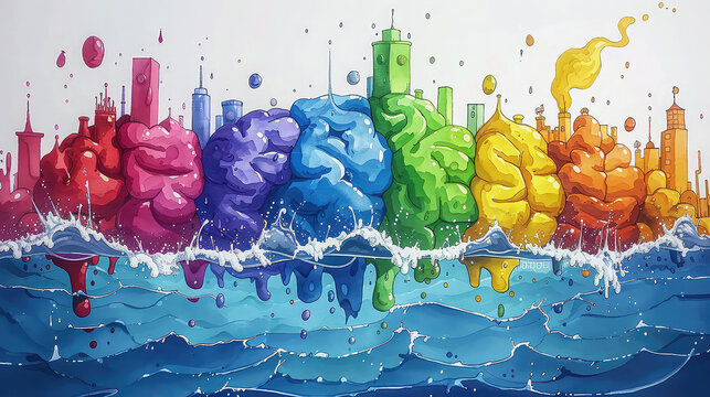 Concept art of a human brain exploding with knowledge and creativity. generative ai

