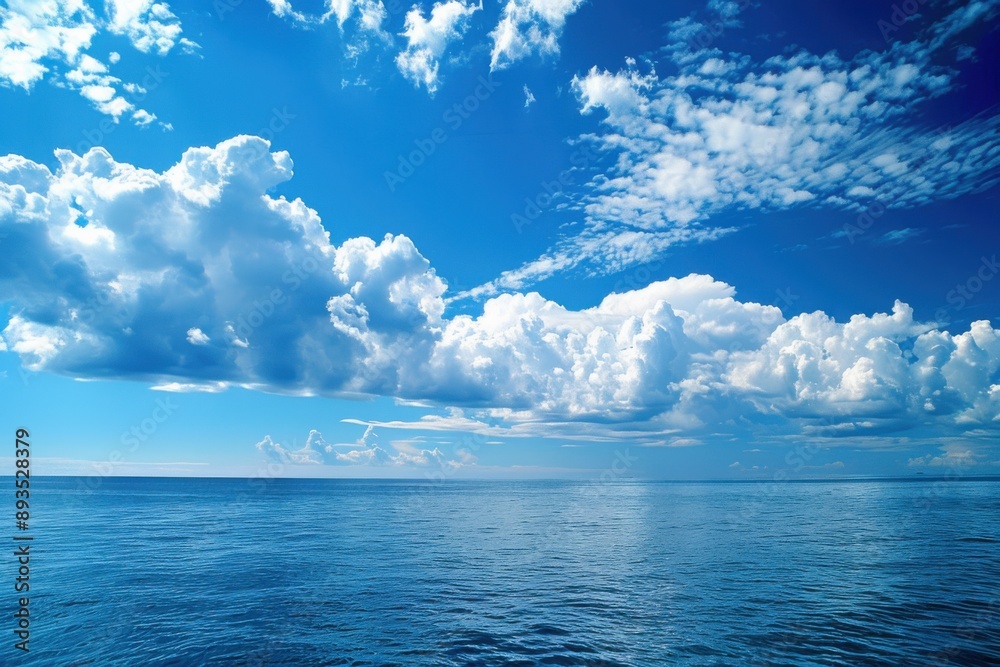 Wall mural dramatic blue sky seascape. stunning view of dramatic sky and clouds over the sea