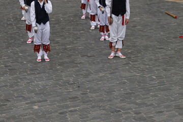 Basque folk dance exhibition in the downtown of Bilbao, Spain
