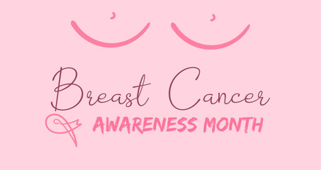 Breast Cancer Awareness Month banner, with pink ribbon, chest silhouette.