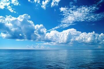 Obraz premium Dramatic Blue Sky Seascape. Stunning View of Dramatic Sky and Clouds over the Sea