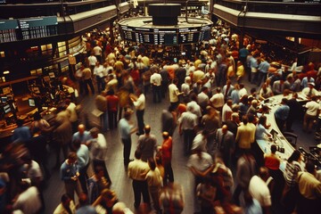 Fototapeta premium Intense Stock Exchange Center with Numerous Traders