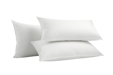 set of hypoallergenic white pillows filled with premium down alternative, isolated on white background