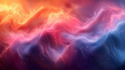 Obraz premium Stunning digital artwork depicting vibrant, flowing colors across a cosmic landscape, creating a visual sensation of waves in motion under a starry sky.