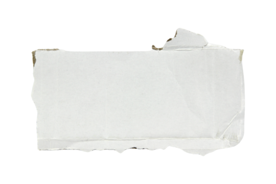 White piece of ripped paper edge cardboard texture isolated on white background with clipping path.