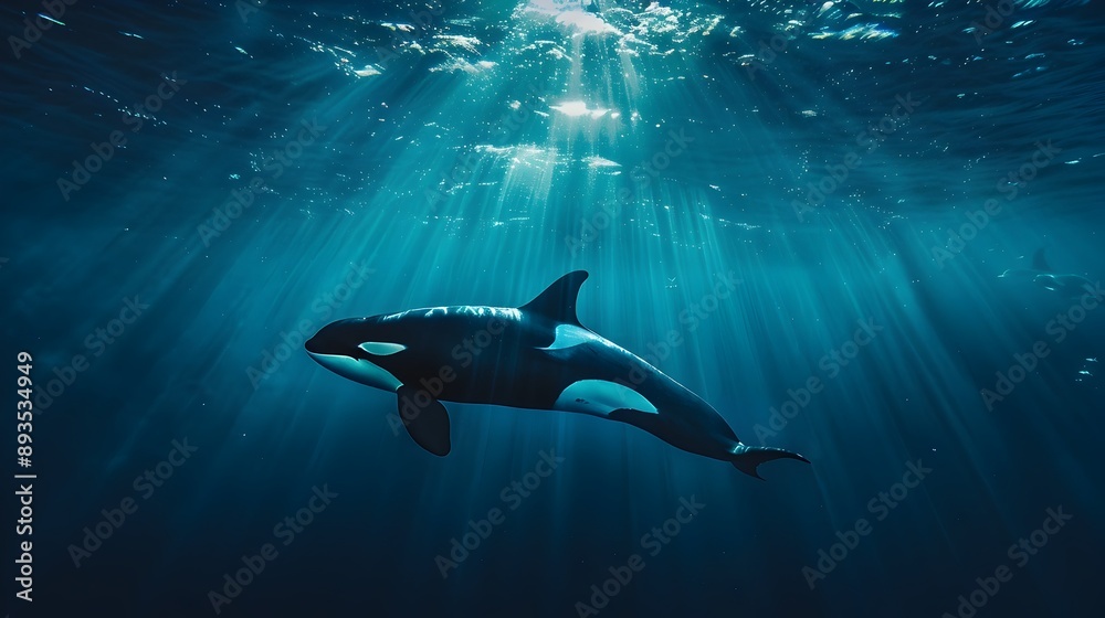 Canvas Prints majestic orca gliding through luminous blue ocean depths