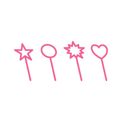 Set of lollipops in the shape of hearts. Collection of 4 pieces of ferry stick shapes. Design graphic elements for illustrations of magic wand icons for children's story books