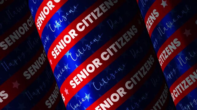 National Senior Citizens Day text 3D tube pattern title loop abstract background. 4K 3D National Senior Citizens Day text animation for title, intro, transition, background.