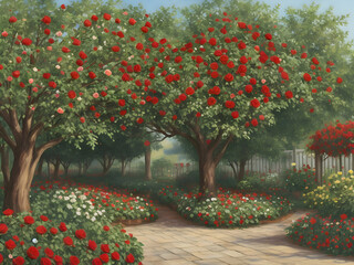 Obraz premium red flowers in the garden,Ai generated 