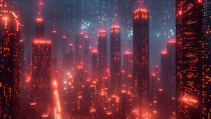 Fototapeta premium Cyberpunk Cityscape in Red