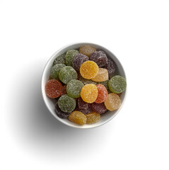 Mixed Fruit Flavored Jelly Tots in White Bowl