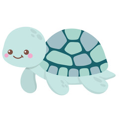 Cute Smiling Cartoon Turtle in Pastel Colors with Green Shell