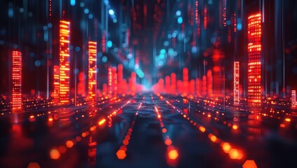 Fototapeta premium Red Cityscape of Digital Towers