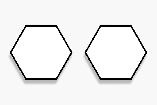 2 Polygon photo frames template of hexagon shapes with a black border in a simple clean layout. Used as a printable photo collage or a blank mock up for album pictures or photographs collection.