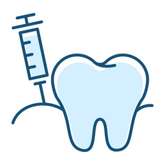 Dental anesthesia line icon vector isolated. Symbol of tooth and syringe. Concept of oral health.