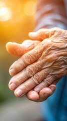 Fototapeta premium Elderly person with arthritis rubbing their hands, chronic pain, agerelated issues