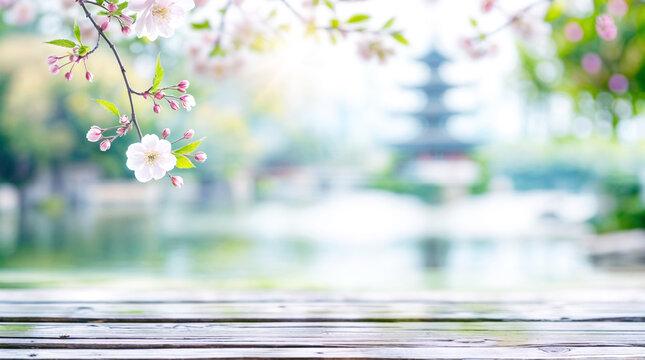 spring in the Park Japanese Garden Virtual Background for Streaming and Video Calls display product. Concept Virtual Backgrounds, soft blur , Japanese Garden, Streaming, Video Calls