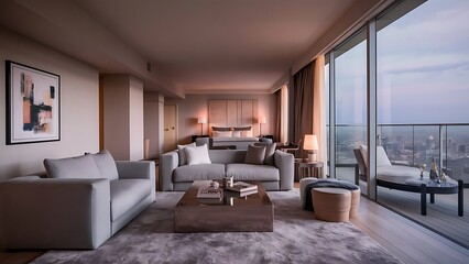 Fototapeta premium Hotel suite living room with interior design