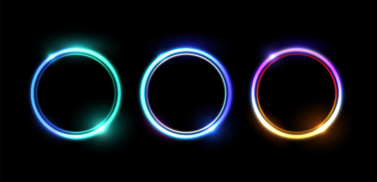 Neon circle frames vector illustration set