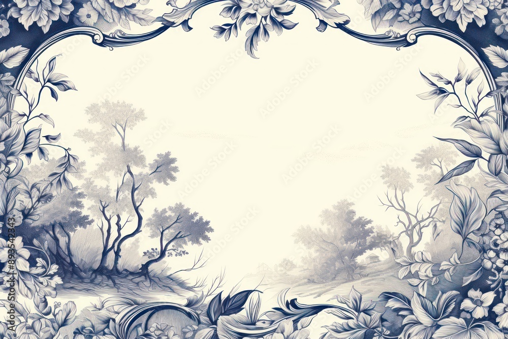 Wall mural toile with leaf border pattern sketch backgrounds.