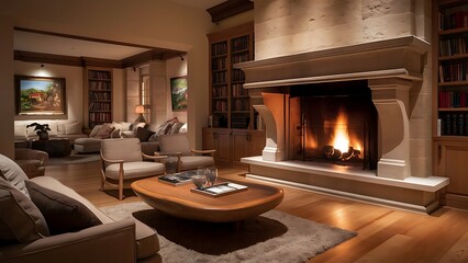 Living room with wooden floor and fireplace