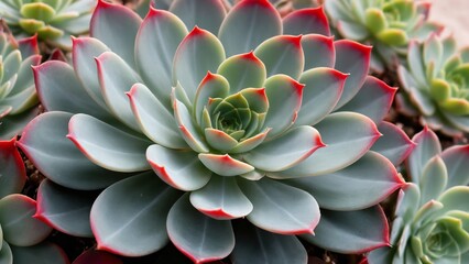 Fototapeta premium A detailed view of a succulent plant with vibrant red edges