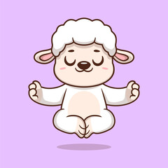 Cute cartoon sheep sitting in yoga pose. cartoon animal vector illustration hand drawn
