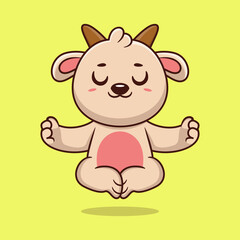Cute cartoon goat sitting in yoga pose. cartoon animal vector illustration hand drawn