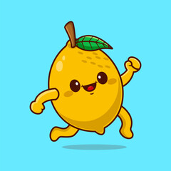 Cute funny running lemon fruit. Vector hand drawn cartoon kawaii character illustration