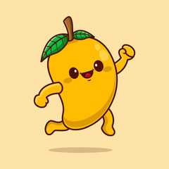 Cute funny running mango fruit. Vector hand drawn cartoon kawaii character illustration