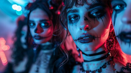 Obraz premium Woman with Halloween Makeup in Spooky Setting