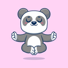 Cute cartoon panda sitting in yoga pose. cartoon animal vector illustration hand drawn