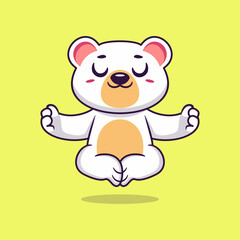 Cute cartoon polar bear sitting in yoga pose. cartoon animal vector illustration hand drawn