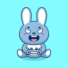 Cute rabbit gaming cartoon vector icon illustration. Animal technology icon concept isolated