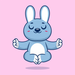 Cute cartoon rabbit sitting in yoga pose. cartoon animal vector illustration hand drawn