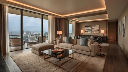 Hotel suite living room with interior design