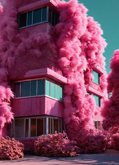 pink house with flowers