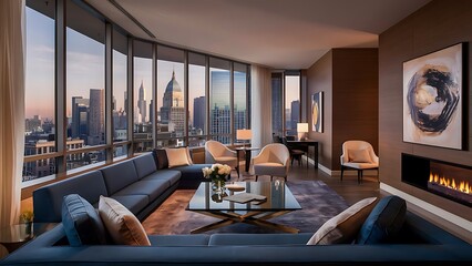 Hotel suite living room with interior design