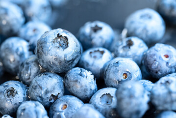 Several wet blueberries.