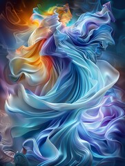 Obraz premium Ethereal Invisibility Cloak Billowing in Dreamlike Fantasy Realm with Kaleidoscopic Refractions