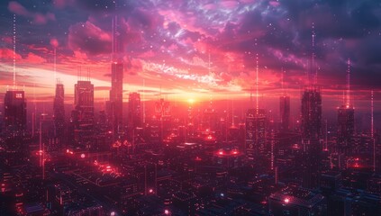 Obraz premium Cyberpunk Cityscape at Sunset