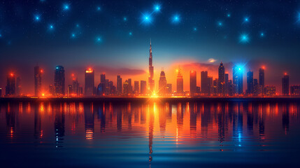 Technology wireless network communication smart city and icon network technology in United Arab Emirates dubai on blue background, Vector illustration futuristic smart city and modern architecture.