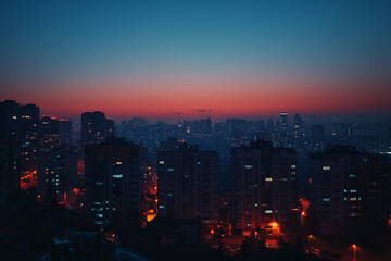 Fototapeta premium Silhouette of city and buildings at blue hour