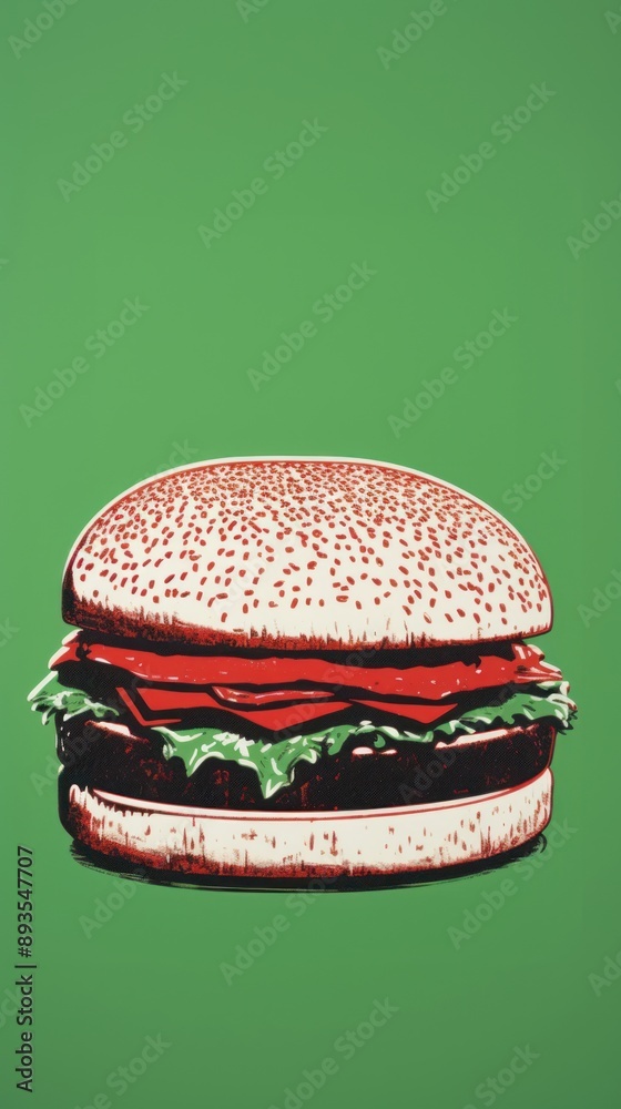 Wall mural hamburger green food red.