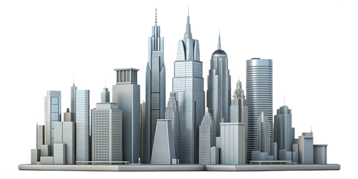 Futuristic Skyscraper Urban Skyline Abstract Cityscape Modern Architectural Design Transparent Metropolis Business Concept