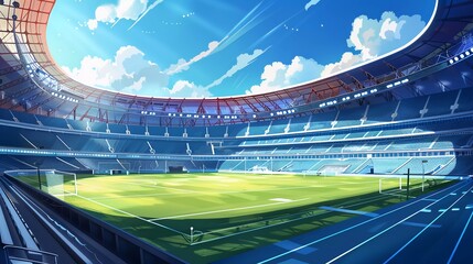 luxury football stadium with anime style for football poster and event background
