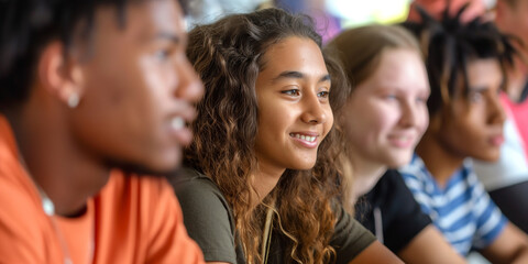 Engaged Teenagers in Classroom Setting Diverse Group of High School Students Learning Together