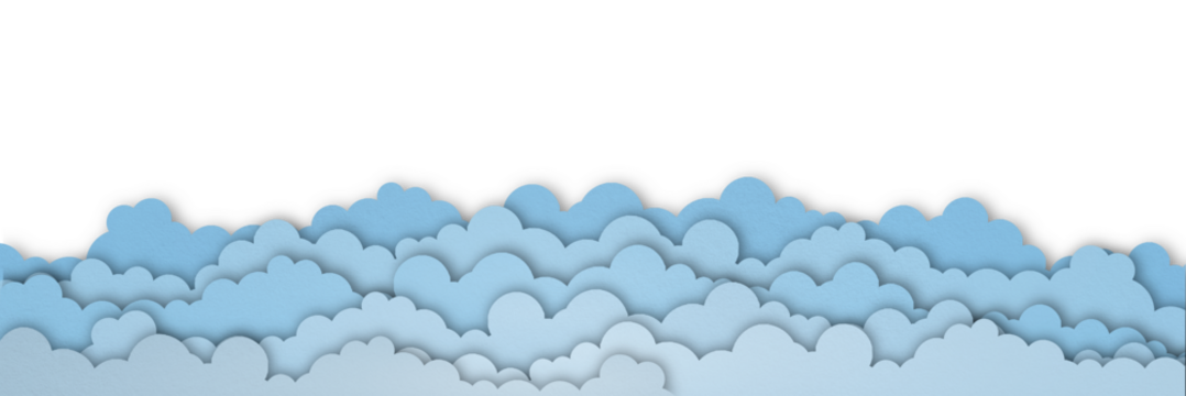 Light blue paper clouds isolated on transparent background.