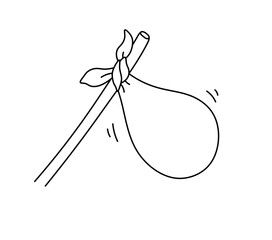 Vector isolated one single simple bag on a stick colorless black and white contour line easy drawing